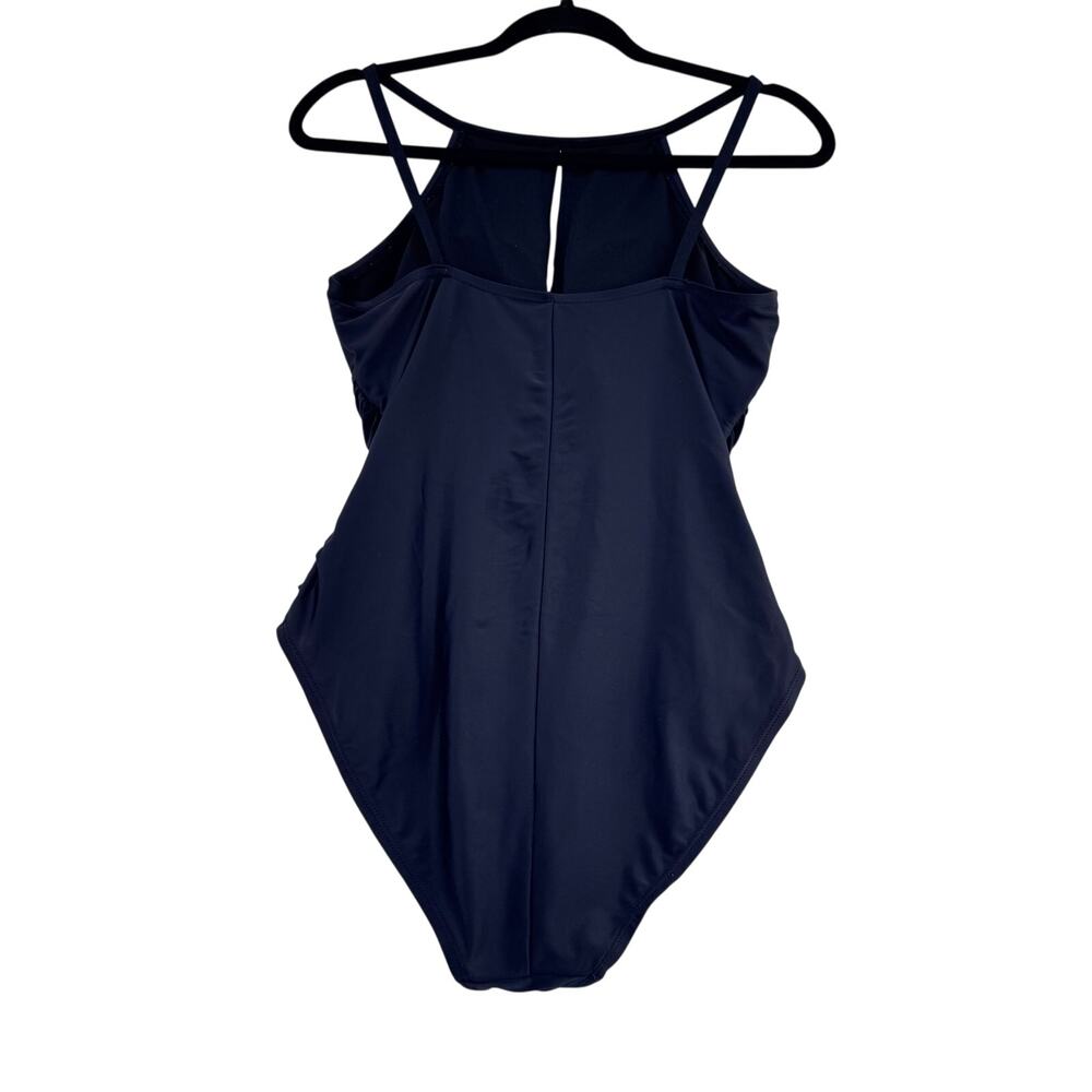 Ellen Tracy Black One Piece Swimsuit Halter Ruched Tummy Control Size 10 resort - Picture 2 of 6
